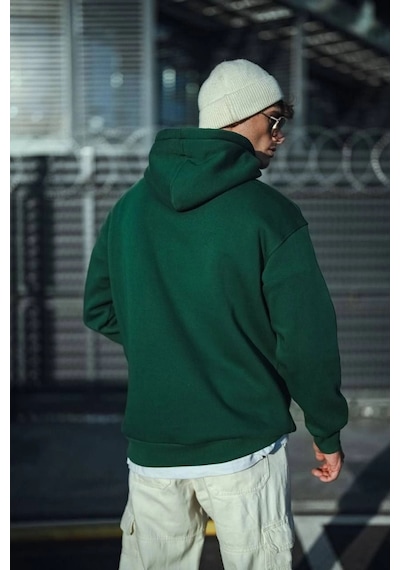 Barlashive Erkek 3 İplik Pamuklu Kapüşonlu Basic Sweatshirt Hoodie - Haki Çok Renkli