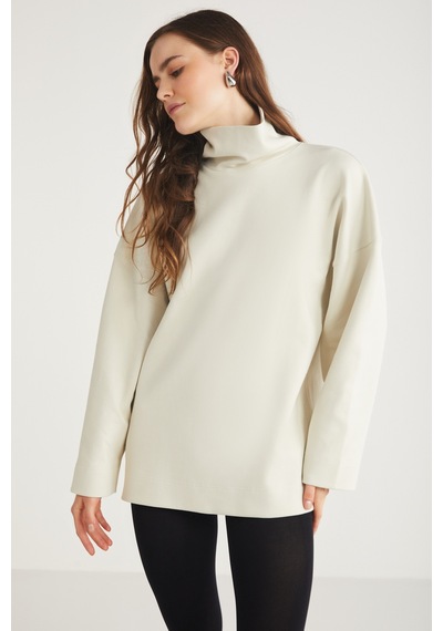 ETHIQUET HERMIONE Kadın %100 Organik Pamuklu Boğazlı Yaka Flare Kol Açık Bej Sweatshirt