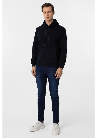 Süvari Lacivert Regular Düz Kapüşonlu Yaka Sweatshirt