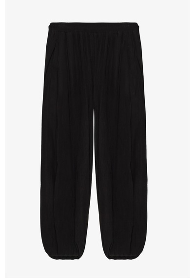 Quzu Beli Lastikli Pileli Şalvar Pantolon Siyah Çok renkli
