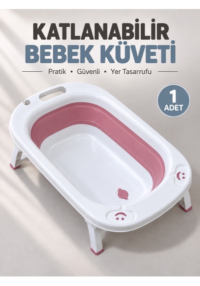 Beylini Katlanabilir Bebek Küveti Soft Silikon Destekli Banyo Akordion Duş Oyun Alanı Pembe