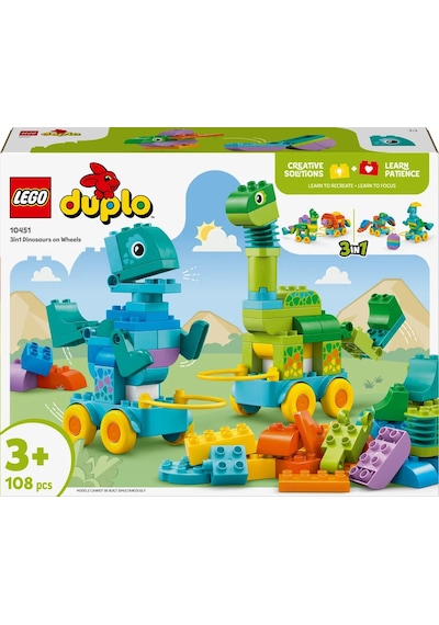 LEGO® DUPLO® Kasabası 3’ü 1 Arada Tekerlekli Dinozorlar 10451 - 3 Yaş ve Üzeri Çocuklar için Eğitici Oyuncak Yapım Seti (108 Parça)