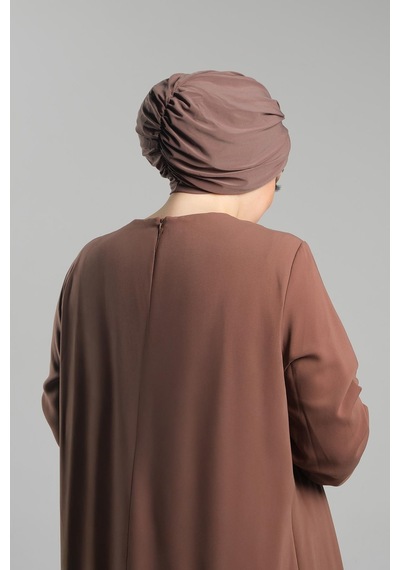 Hürrem Bone Vizon Pratik Hazır Geçmeli Tesettür Bone Sandy Pileli Salaş 2121 10 Vizon