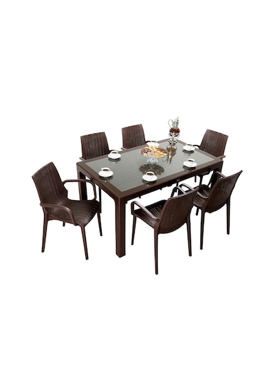 Depootoptan Mandella Elit Rattan 90 x 150 CM Nirvana Koltuk Camlı Masa Takımı