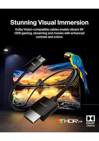 Belkin Yüksek Kaliteli Ultra Highspeed Hdmı-2.1 Kablo, 4k/dolby Vision Hdr, Apple Tv'den Optimum Oynatma, 2,2 M - Siyah - Teşhir Belkin Yüksek Kaliteli Ultra Highspeed Hdmı-2.1 Kablo, 4k/dolby Vision Hdr, Apple Tv'den Optimum Oynatma, 2,2 M - Siyah - Teşhir