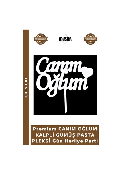 Premium Canım Oğlum Kalpli Gümüş Pasta Pleksi Gün Hediye Parti