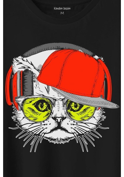 Cat Glasses Gözlüklü Kırmızı Kedi Baskılı Tişört Unisex T-shirt 001