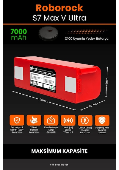 Roborock S7 Max V Ultra 7000mAh Robot Süpürge  Bataryası