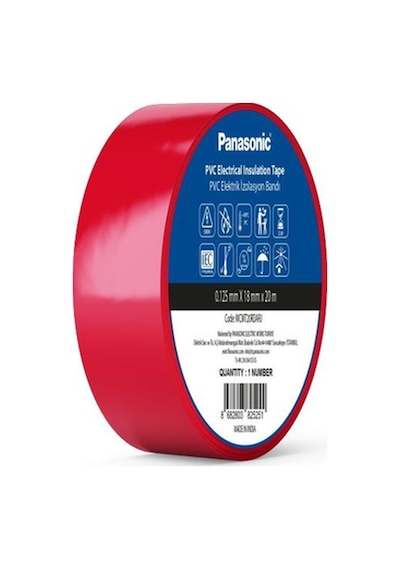 Panasonic Fr Pvc Elektrik İzolasyon Bandı Kırmızı 20m 1.80cm X 0,125mm - 8 Adet