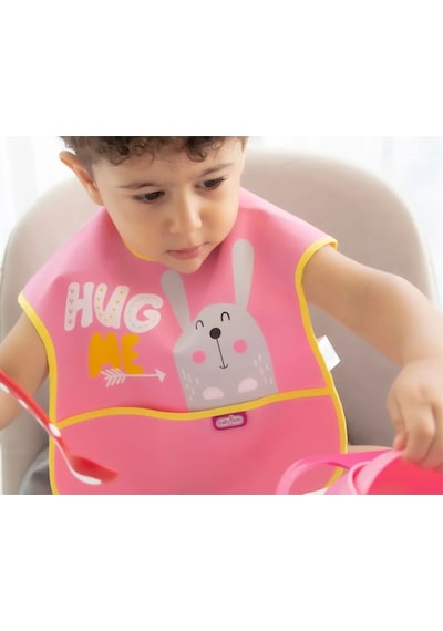 Babyjem Poli Muşamba Mama Önlüğü Büyük Pembe