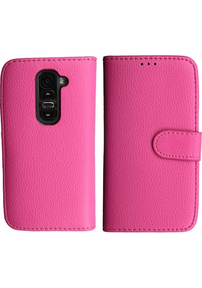 G2 Mini İle Uyumlu Yan Model Kartlıklı Deri Kılıf Pembe Renk