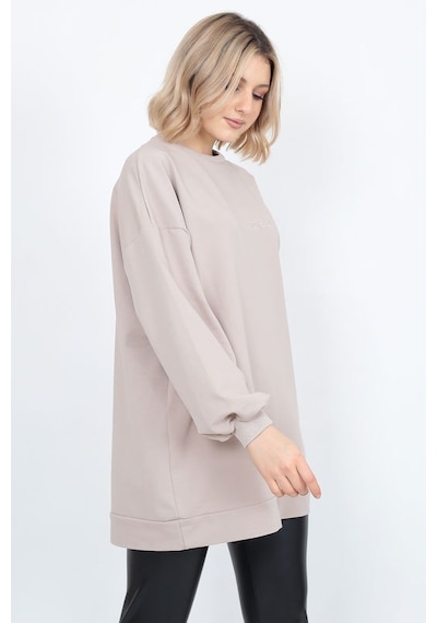 Kadın Uzun Kollu Oversize Sweatshirt Nakişli Bej