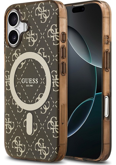 Apple Uyumlu iPhone 17 Kılıf Guess Lisanslı M-safeli Iml Baskılı Klasik Logolu 4g Desenli Kapak Kahverengi Kahverengi