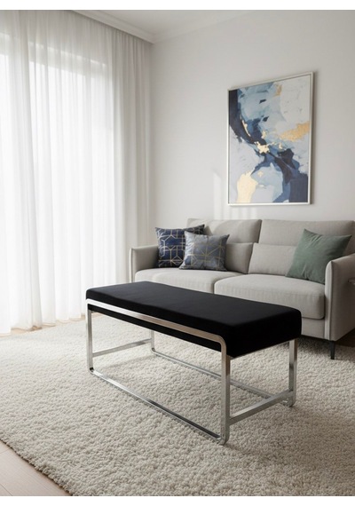 Todekhome Krom Metal Ayaklı Siyah Puf / Bench Siyah