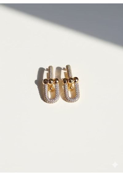 Özel Kaplama Gold Zirkon Taşlı Tiffany Vıp Küpe Altın