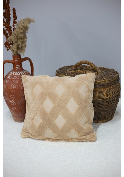 Cross Welsoft Jakarlı Dekoratif Kırlent Kılıfı 43x43 - Ztcross Bej