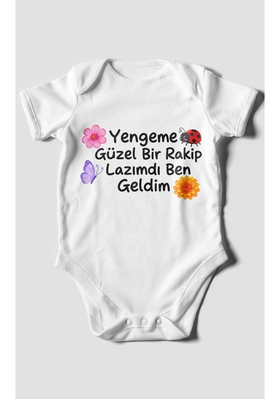 Morivokids Yengeme Güzel Bir Yazılı Kısa Kollu Bebek Body %100 Pamuk Beyaz