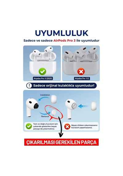 Airpods Pro 3 Uyumlu Toz Filtreli Premium Silikon Yedek Kulaklık Uçları Seti S/m/l