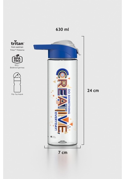 Renga Juno Creative Desen 630 Ml Tritan Matara 912088 Mavi-gri MAvi