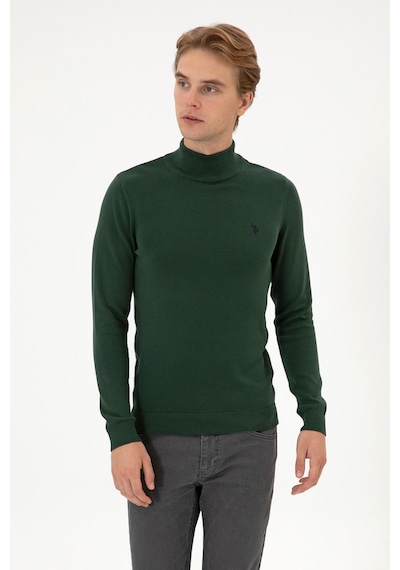 U.S. Polo Assn. Erkek Slim Fit Boğazlı Koyu Yeşil Basic Kazak 50313712-VR079
