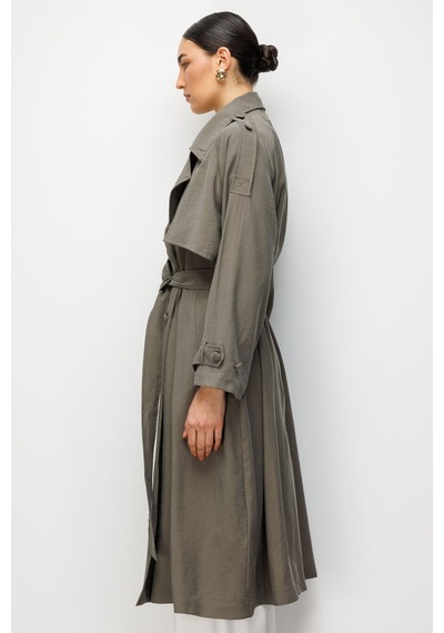 Hakı Mizalle Oversize Haki Tencel Trençkot