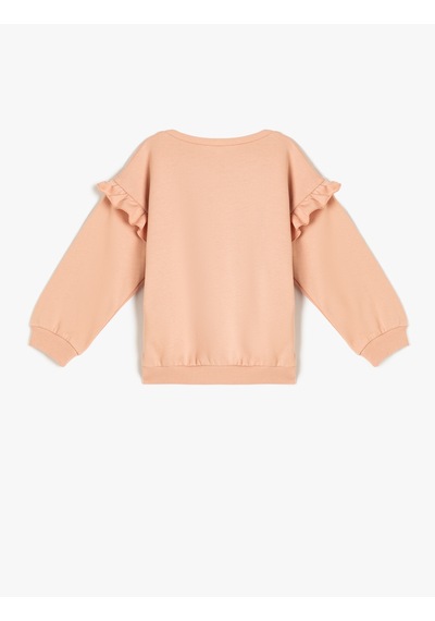 Koton Fırfırlı Sweatshirt Baskılı Uzun Kollu Bisiklet Yaka Şardonlu Pamuklu Pembe 5wmg10157ak Gülkurusu