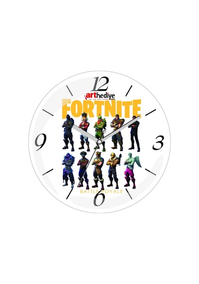 Fortnite Battle Royale Skins Çap 30cm Sessiz Akar Bombeli Gerçek Cam Duvar Saati Çok Renkli