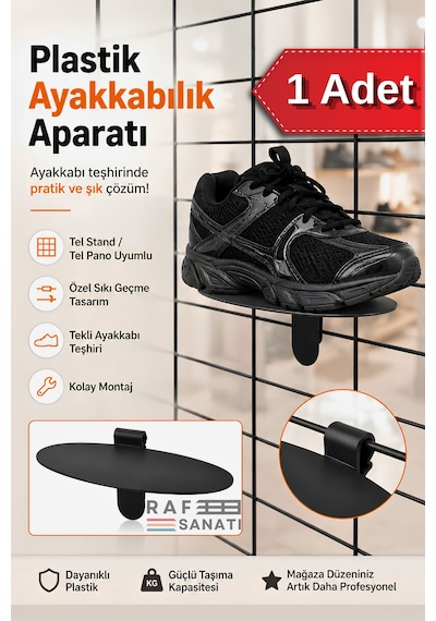 1 Adet - Tel Panoya Geçme Plastik Ayakkabı Rafı Ayakkabı Standı Ve Raf Aparatı Siyah
