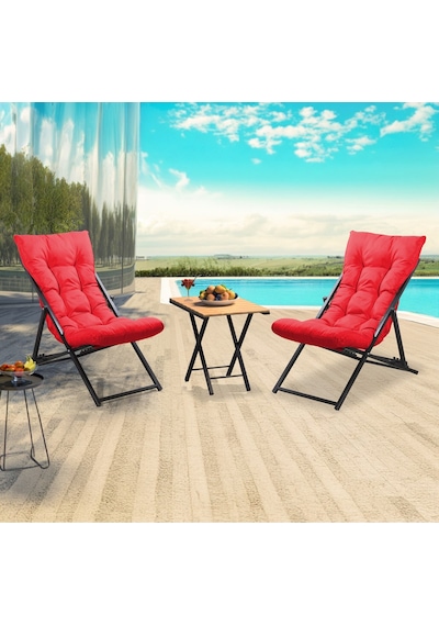 Retodesign 2 Li Sehpalı Metal Kırmızı Şezlong Takımı