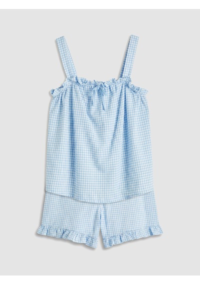 Lcw Dream Ekru Ekose Kadın Şortlu Pijama Takımı