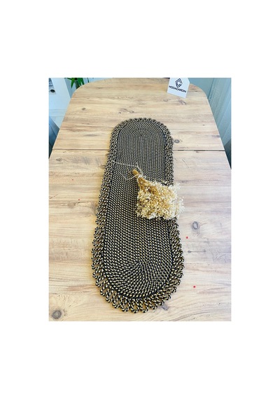 Jüt, Hasır, Dekoratif Masa Örtüsü, Runner 35x100 Cm, Amerikan Servis, Sehpa Örtüsü, Bohem Tarzı Jüt Siyah Jüt Siyah