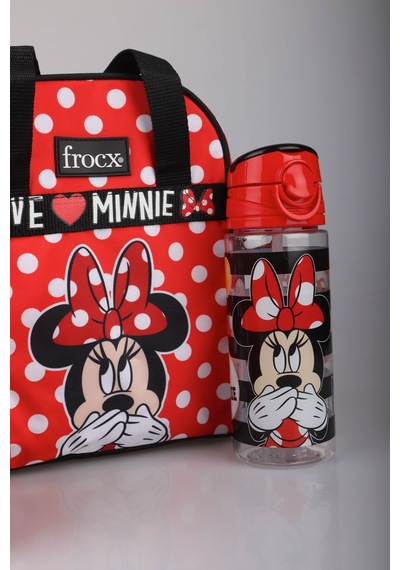 Dekomus İle Yeni Sezon Lisanslı Mınnıe Mouse Beslenme Çantası,beslenme Kabı Ve Trıtan Matara 500 Ml Beslenme Seti Altın