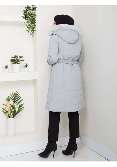 Eslemnur Nova Kumaş Şişme Mont 100cm Gri