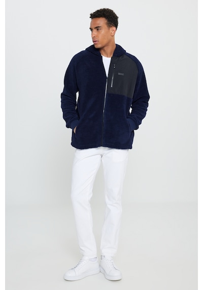 AC&Co / Altınyıldız Classics Erkek Lacı Oversize Bol Kesim Kapüşonlu Polar Lacivert