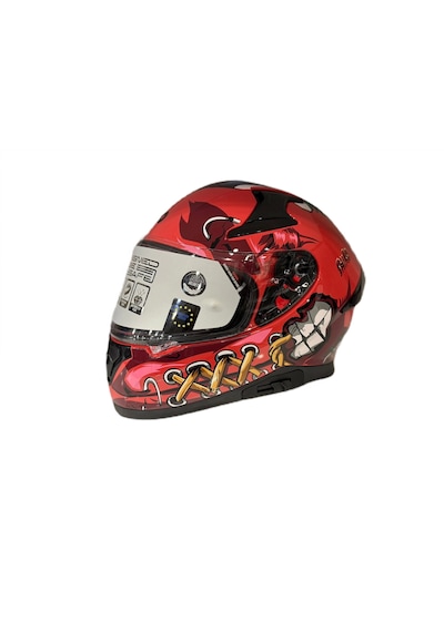 Shiro Katana Sv Psyco Kapalı Kask Bordo - Turuncu
