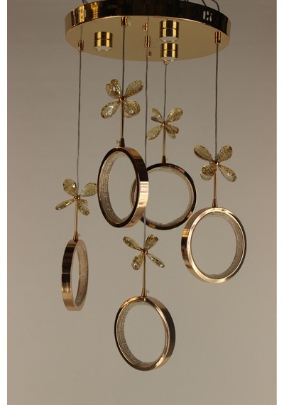 Galaksi Simli Halka Çemberli Seri Kelebek Detaylı Gold Modern Led Avize
