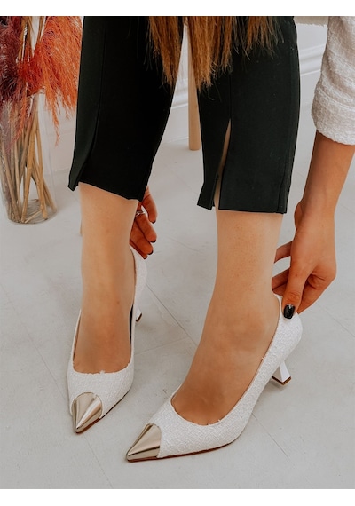 Ervanın Butiği Beyaz Altın (Tress) Maskelet Detay Kadın Stiletto