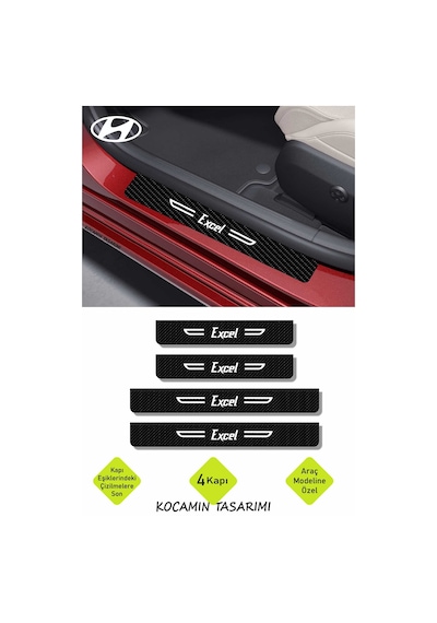 Excel Yazılı Dekoratif Karbon Kapı Koruma Hyundai Excel İçin Siyah Beyaz Yazılı 4 Parça Kaplama Hyundai Excel