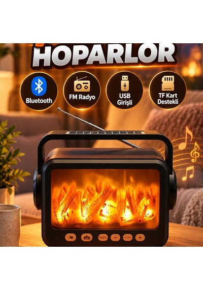 Led Şömine Efektli Bluetooth Hoparlör Fm Radyo, Usb Ve Tf Kart Destekli Müzik Çalar