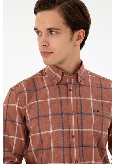 U.s. Polo Assn. Erkek Kiremit Gömlek Desenli 50292287-vr031 Kiremit