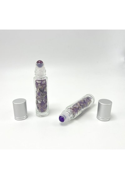 Yıldız Doğal Taş Ametist Doğal Taş Esans Şişesi + Roller Masaj Aleti 10 ML