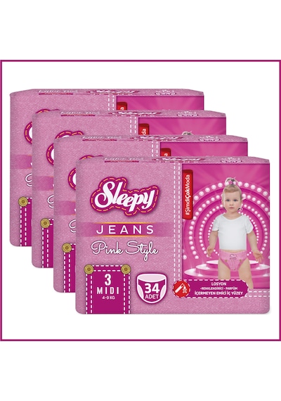 Sleepy Pink Jeans Külot Bez 3 Numara Midi 4 Lü Jumbo 136 Adet