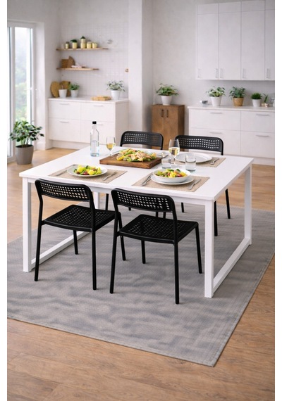 5'li Mutfak Masa Takımı, 4 Sandalye Ve 1 Masa, Yemek Odası, Bahçe Takımı, 4 Kişilik, Metal Ayaklı Beyaz 5'li Mutfak Masa Takımı, 4 Sandalye Ve 1 Masa, Yemek Odası, Bahçe Takımı, 4 Kişilik, Metal Ayaklı Beyaz