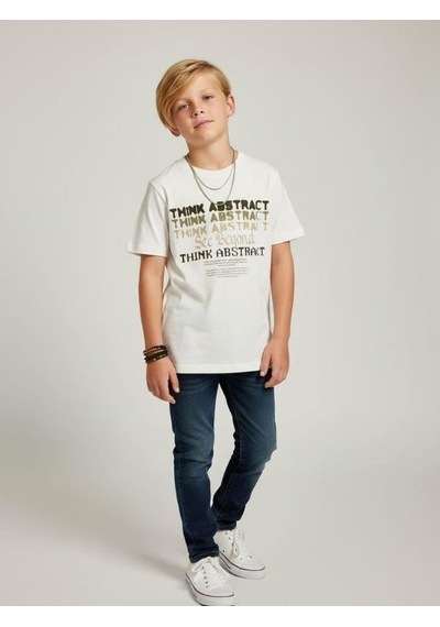 Zekids Erkek Çocuk Baskılı Tasarım T-shirt-16906 Ekru