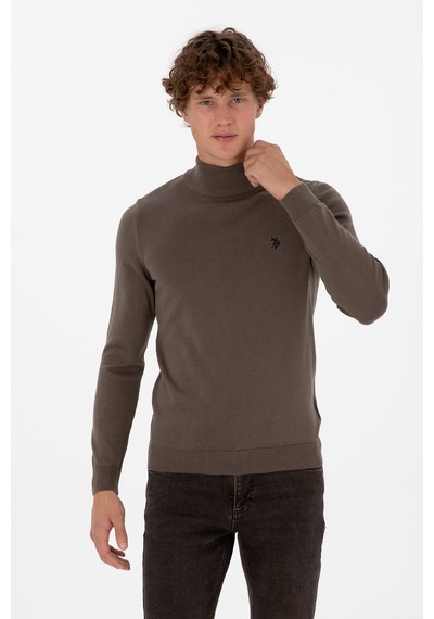U.S. Polo Assn. Erkek Slim Fit Boğazlı Vizon Basic Kazak 50313712-VR052