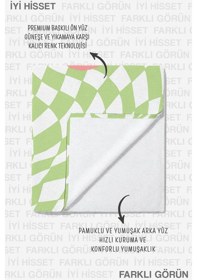 Çiçek Desenli Retro Plaj Havlusu - Yeşil Pembe Modern Geometrik Hızlı Kuruyan Mikrofiber Havlu Örtü Berrak Rüyası