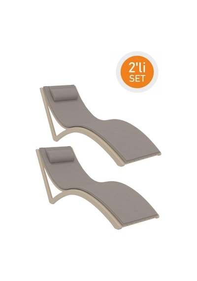 Omnipazar Trk-087 Siesta Minderli Yastıklı Lüks Ergonomik Slim Şezlong Kum Gri 2'li Set Kum Gri