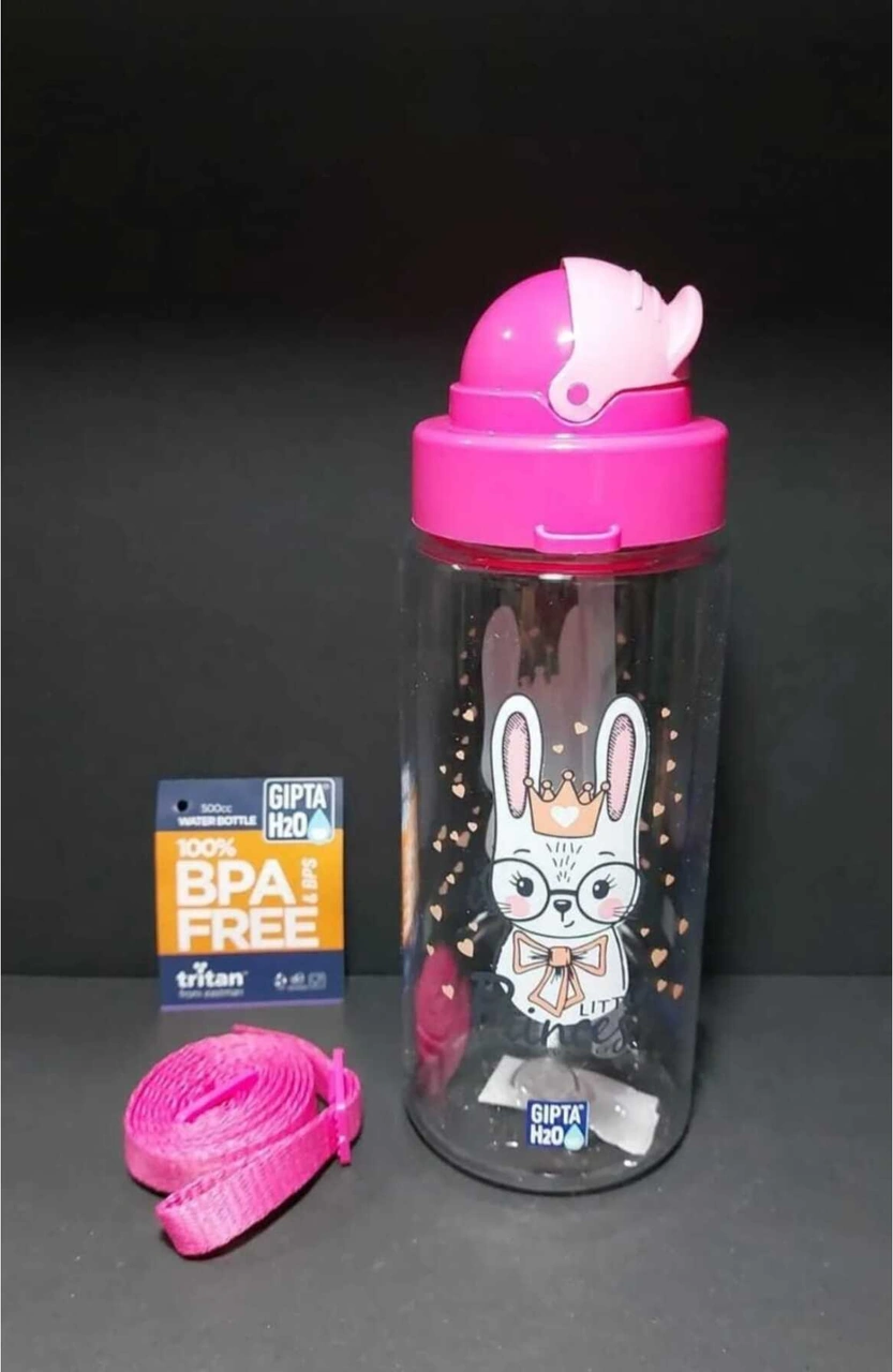 Cool-j Cute Pipetli Pet Matara 500cc Fuşya-mavi Tavşan Fuşya