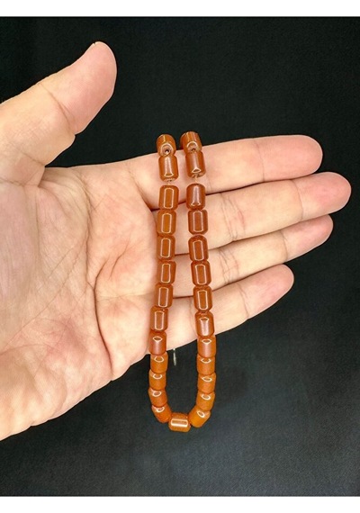 Çubuk Kehribar Tesbih Kahverengi Renk Kapsül Kesim 11mm X 7 Mm T-542