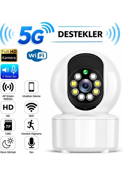 Wifi Kablosuz 1080p 2.4ghz + 5ghz 360 Hareket Izleme Sesli Cctv Ağ Ev Güvenlik Mini Ip Kamera